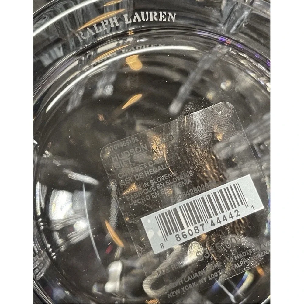 Ralph Lauren Hudson Plaid Crystal Decanter and 2 Glass Gift Set 680842802004